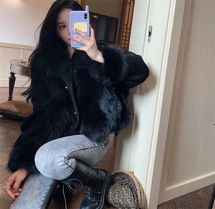早い者勝ち 新品 縫付 キツネの毛に似せる コート ファッション 暖かい 厚手 ファー毛皮 エレガント スリム