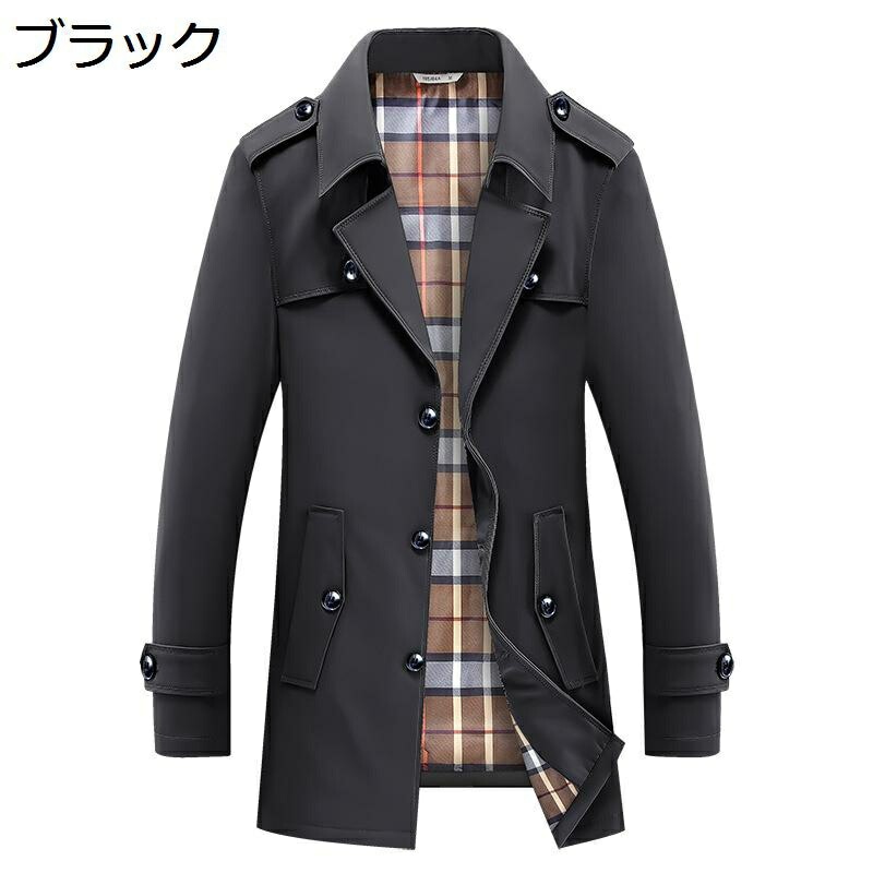 メンズ ジャケット テーラード スプリングコート ハーフ丈 アウター カジュアル ビジネス 防寒 防風 春秋 トレンチコート 細身 ミリタリー 紳士 カッコイイ 無地 通勤 アウトドア