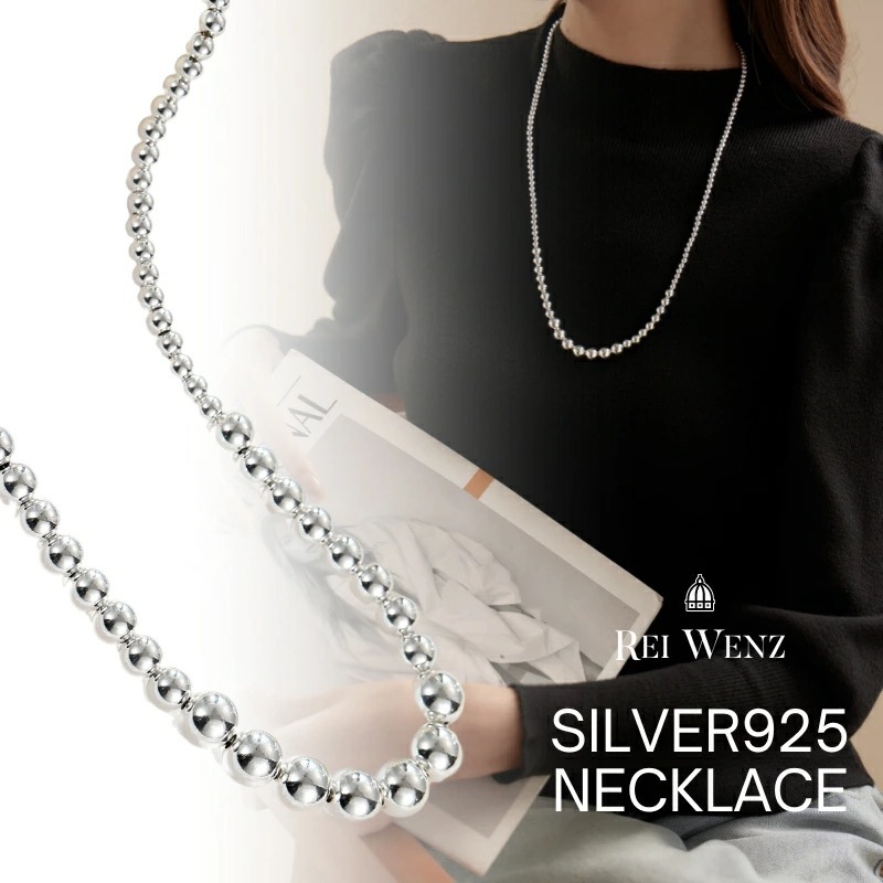 【高品質silver925】ネックレス ナバホパール ロング 丸玉 メタルボール シルバー925 インスタ 大人かわいい おしゃれ シンプル レディース シルバー ゴールド 重