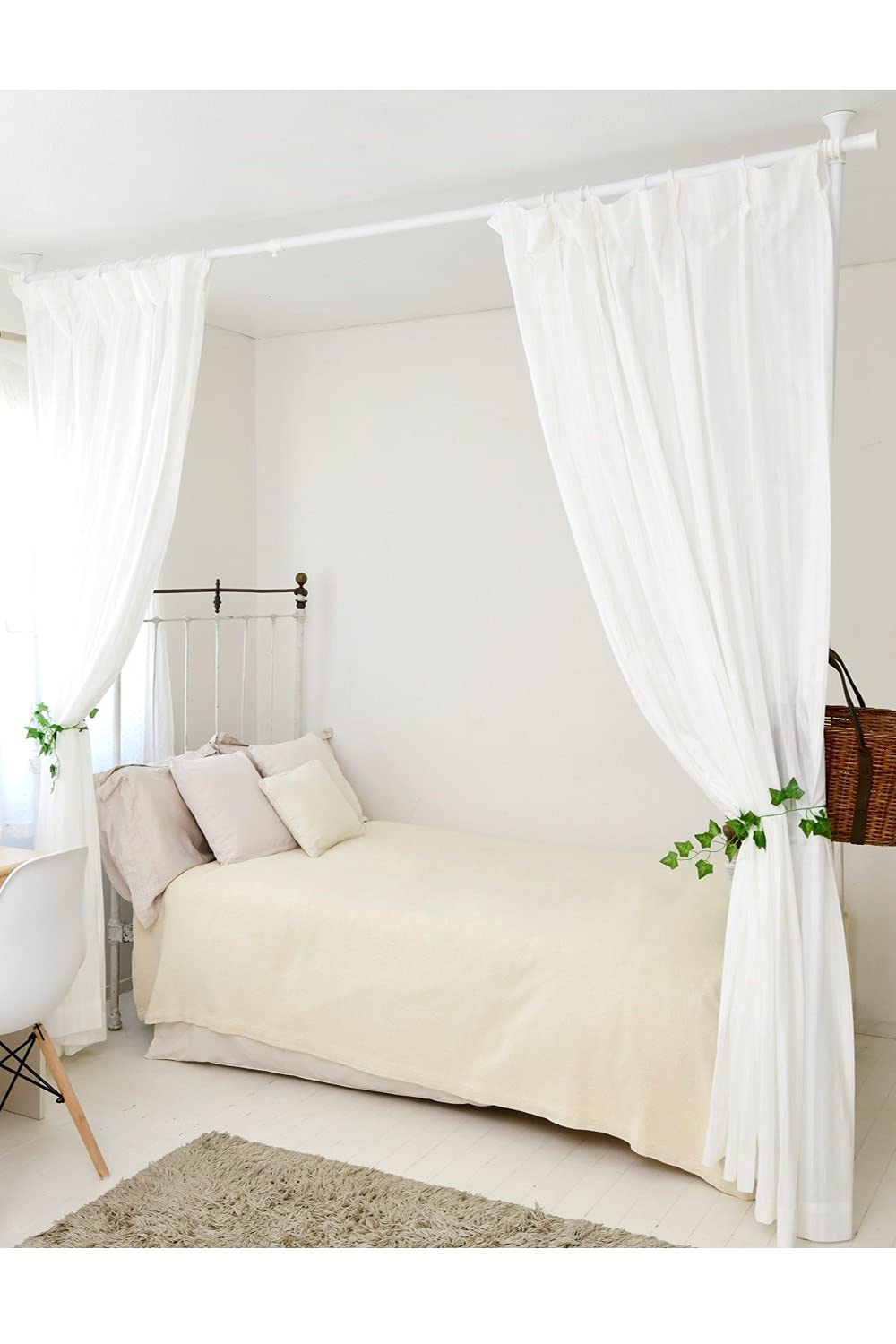 山善(YAMAZEN) カーテンレール つっぱり式 (間仕切り) かんたん突っ張り カーテンリング/フック付 幅90-273×奥行10×高さ190-260cm パーテーション 組立品 マットホワイト