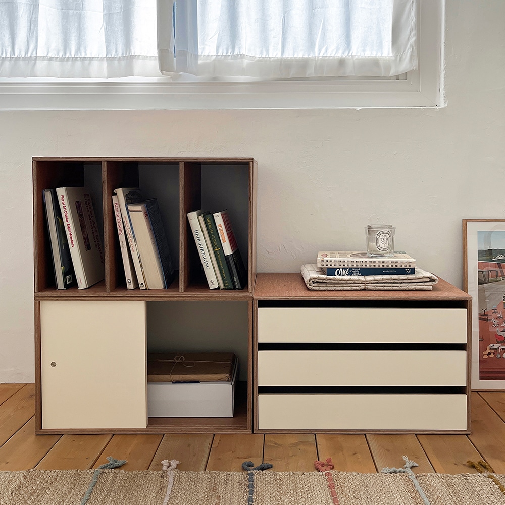 カシューナッツ収納棚シリーズ 韓国インテリア ラワン シラカバ ブラウン アイボリー３種類から選べる オープン型 スライド型 引き出し型 60×40×40cm
