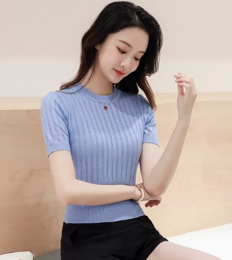 トップス デート モテアイテム ニットソー セーター 半袖 クルーネック 可愛い きれいめ 上品 おしゃれ かっこいい 可愛い ラブリー キュート ガーリー クール モード系 セクシー