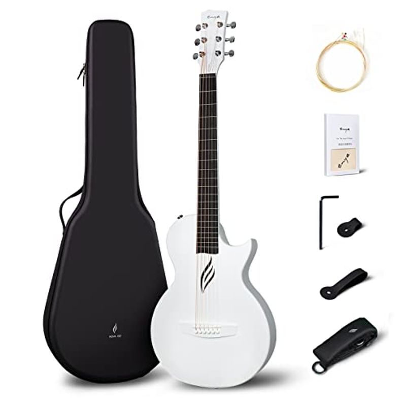 Enya Nova Go アコースティックギターカーボン一体成型ミニギター初心者キットギターケースとギター両方のストラップ付属（ホワイト