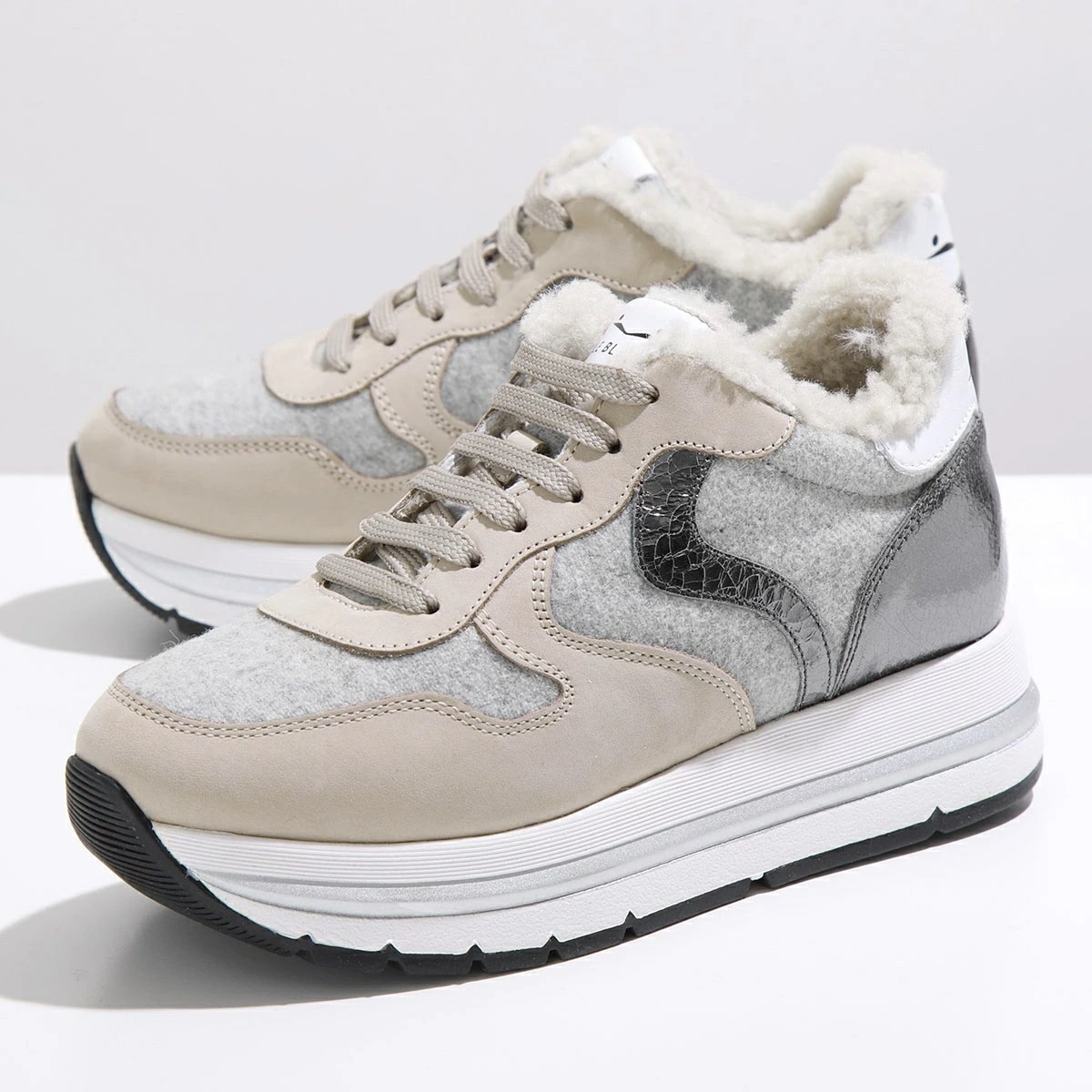 VOILE BLANCHE ボイルブランシェ スニーカー MARAN FUR マラン ファー 0012017026 09 レディース ローカット ボア 厚底 シューズ 靴 2E09/CREAM-GRE