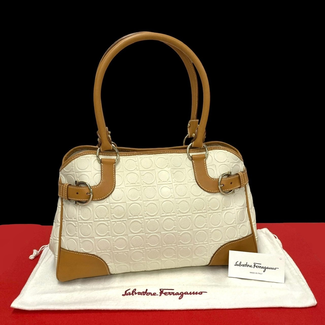 ガンチーニ 柄ハンドバッグ レザー PVC ホワイト 76610