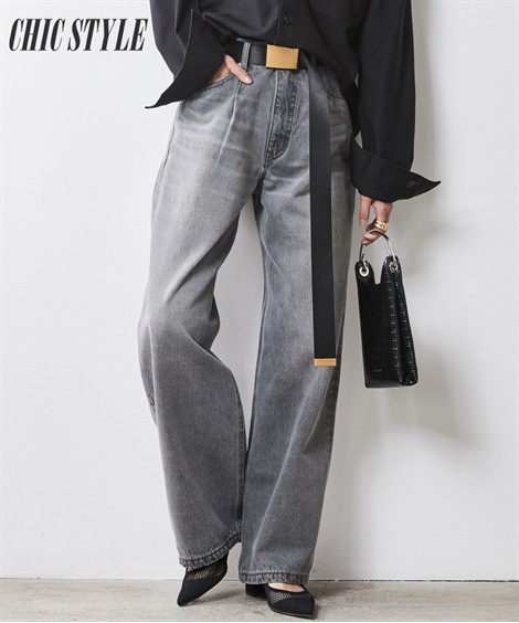 ロングパンツ 大きいサイズ 綿100％タックバギーデニムパンツ シックスタイル