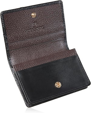 名刺入れ レディース 革 大容量 50枚収納 名刺ケース カードケース(ブラック/ブラウン)