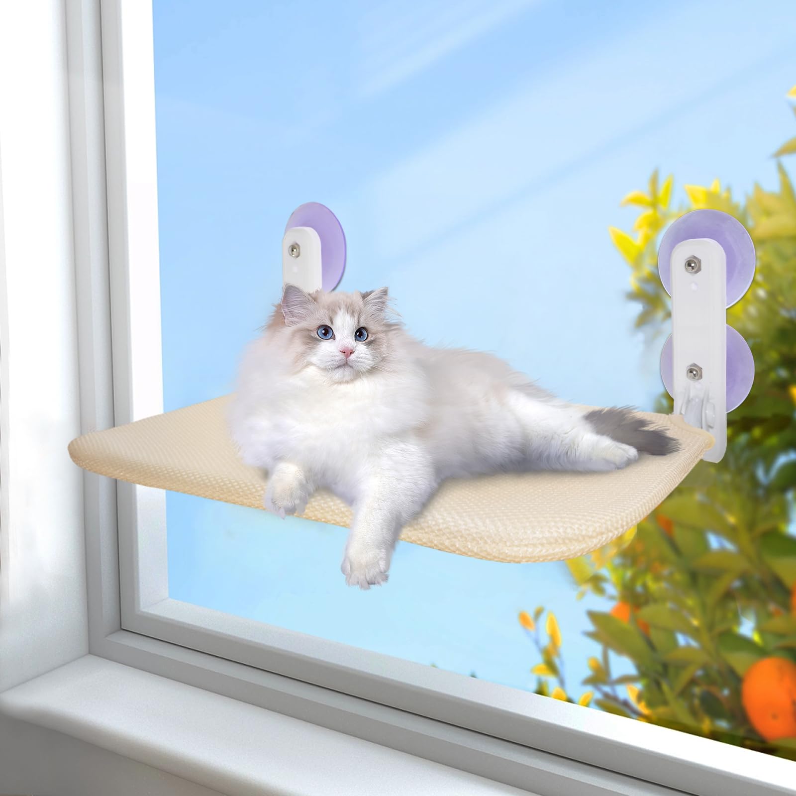 Kickred 猫 窓用ハンモック 吸盤式 壁掛け 猫窓用ベッド ウィンドウベッド 折り畳み可能 耐荷重18kg キャット窓用ハンモック 通気性 日光浴 日向ぼっこ 説明書付