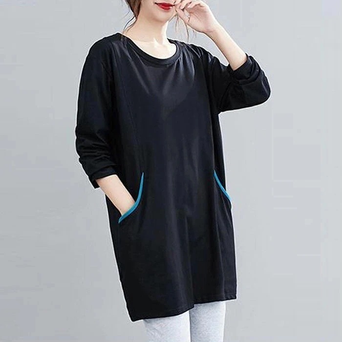 【20点セット】無料チュニック 長袖 レディース カットソー 長袖Tシャツ クルーネック 春秋 tシャツ トップス インナー プルオーバー シンプル オーバーサイズ ポケット付き ゆったり 体型カバー