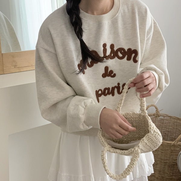 韓国ファッション メゾン ポグル レタリング ラウンド 羊起毛 マンツーマンTシャツ