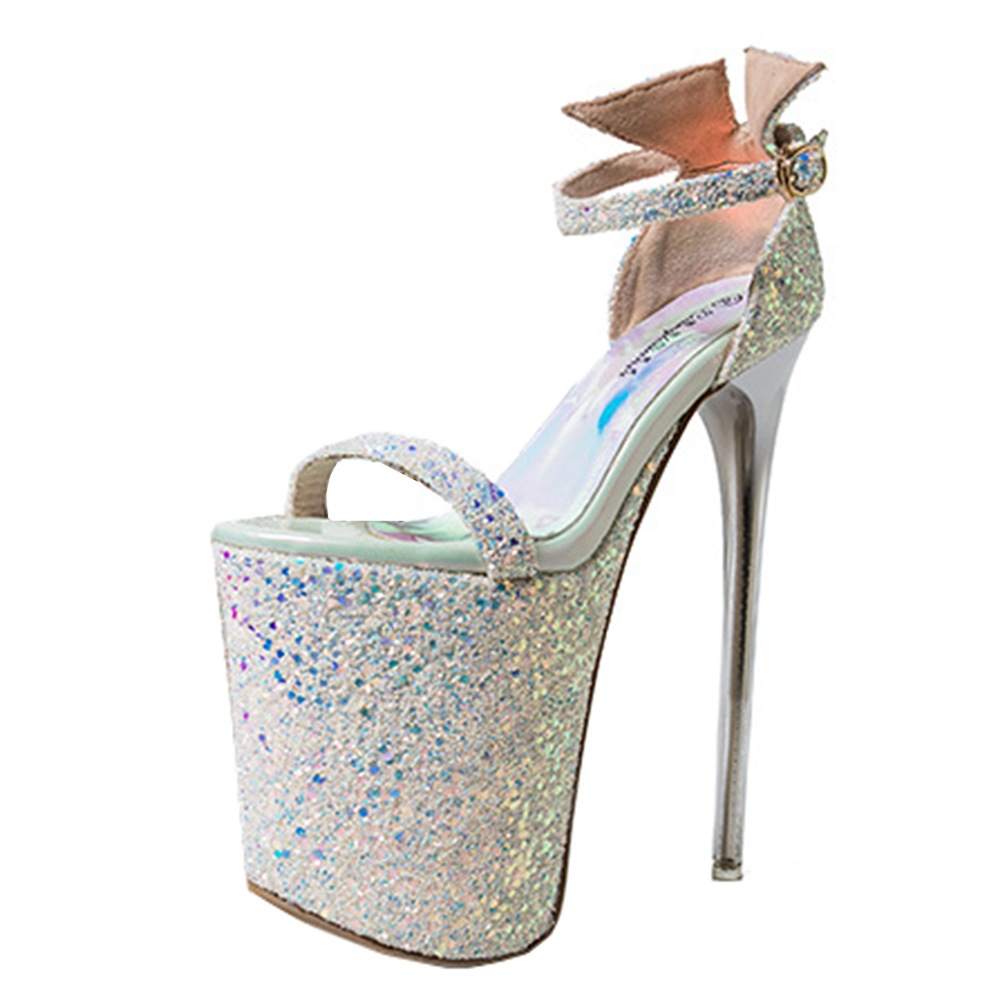 キャバ パンプス サンダル 超ハイヒール ヒール約20cm ホワイト ピンク パンプス キャバ サンダル 靴 パンプス キャバクラ キャバ嬢 ハイヒール シースルー×スパンコールサンダル 二次会 結婚