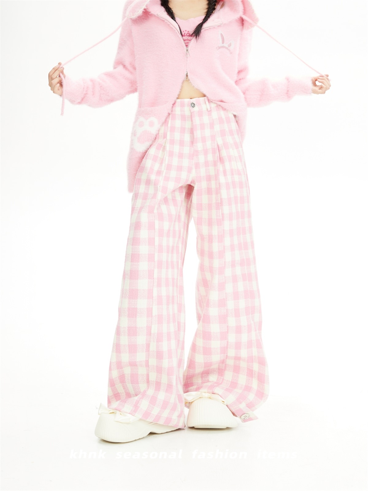 新色追加2025秋冬 韓国っぽ 暖かい 2type 裹起毛防寒 モップパンツ厚手黑ロングワイドハイウエストルーズスラックスきれいめ脚長効果美脚効果ブーツカットカジュアルかわいい系ファッションタイトレデ