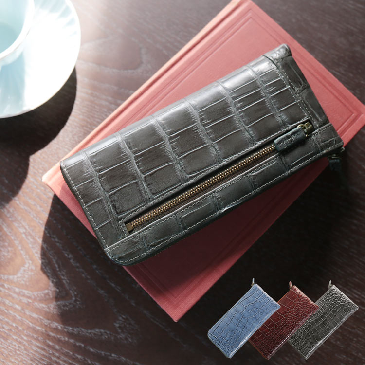 クロコダイル 長財布 薄い L字ファスナー メンズ 薄型 軽量 スリム ハイ シャイニング 加工 小銭入れ付き 本革 フランス 機能性 財布 ワニ革 サイフ 誕生日 プレゼント 普段使い ギフト (0