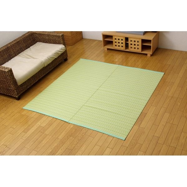 洗える PPカーペット/ラグマット グリーン 本間8畳 約382cm382cm 日本製 防ダニ 防カビ バルカン