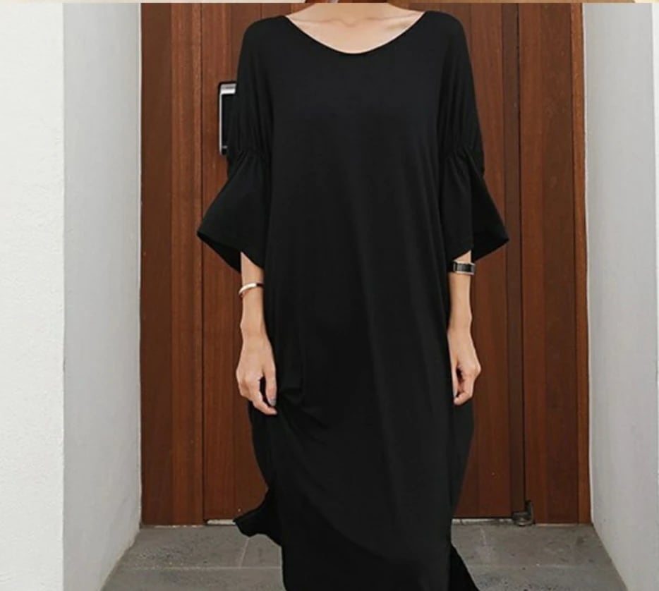 ワンピース ロング ロング丈 袖あり 半袖 5分袖 五分袖 レギュラー クリエイティブ 綿 コットン きれいめ 大人 上品 おしゃれ お洒落 かっこいい レトロ 大人女子 こなれ感 ラフ モダン