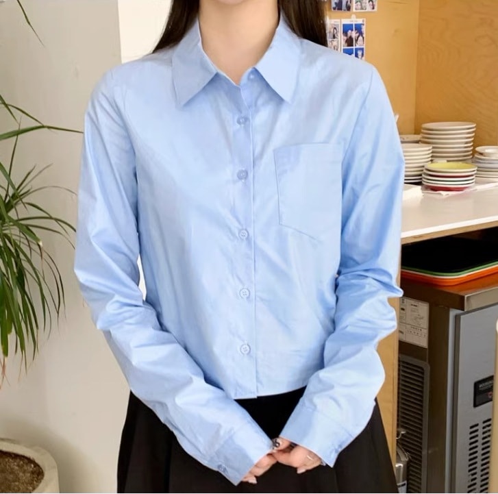 4色カラーシャツ レディース シャツ ブラウス ショート 長袖 Vネック 襟付き ワイド ストレート Iライン ポケット 前開き かわいい 大人可愛い きれいめ シンプル カジュアル 上品 おしゃれ