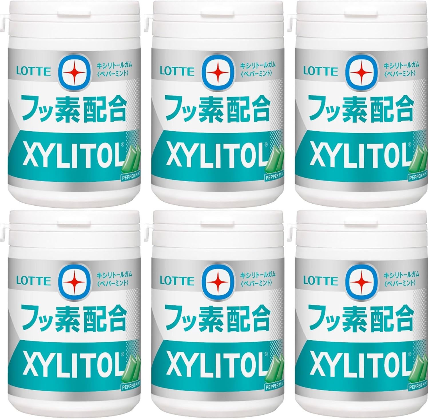 ロッテ キシリトールガム+フッ素 ペパーミント スリムボトル 125g×6個