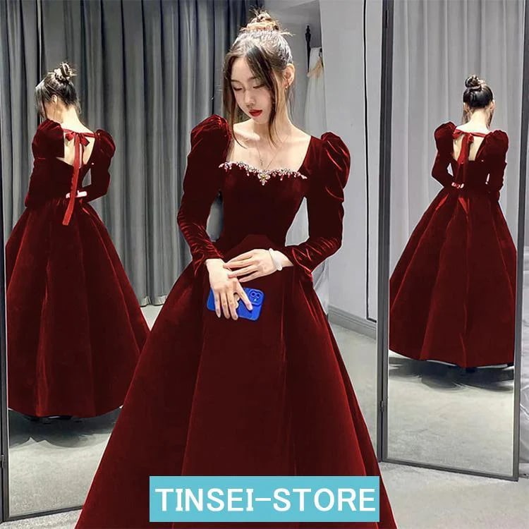 イブニングドレス ベロア ベルベット ワイン赤 ブラック ロングドレス パーティードレス 発表会ドレス お呼ばれドレス 成人式ドレス 黒 ワインレッド ロング