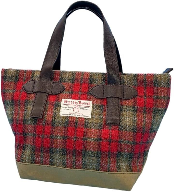 Harris Tweed ハリスツイードｘパラフィン帆布の横型手提げトート牛革付属天ファスナー付き WG2423-RDC(RDC)