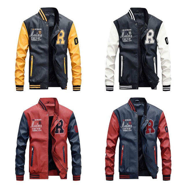 メンズライダースジャケットレザーアウター立ち襟トレンド細身カジュアル秋冬メンズファッションコート