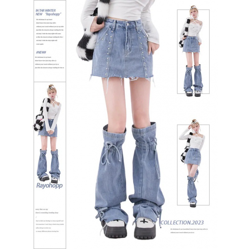 ドーパミンデニムストラップミレニアルy2kサブカルチャーインフライストリートレッグカバーレトロベルボトムプッシュソックス