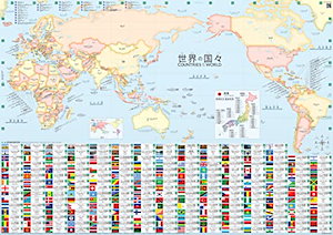 ENGLIFE 世界地図 お風呂ポスター 日本語と英語 A1サイズ 日本地図 世界遺産 国旗 (横84.1cmx縦59.4cm)