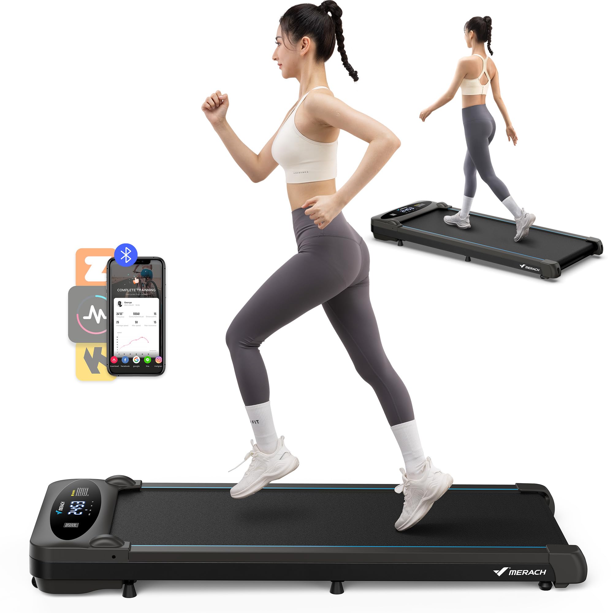 ウォーキングマシン MERACH （メリック） ルームランナー アプリ連動 ランニングマシン 家庭用 机の下 静音 ウォーキングマシン 時速1-6km/h 見やすいパネル 電動ルームランナー コンパク