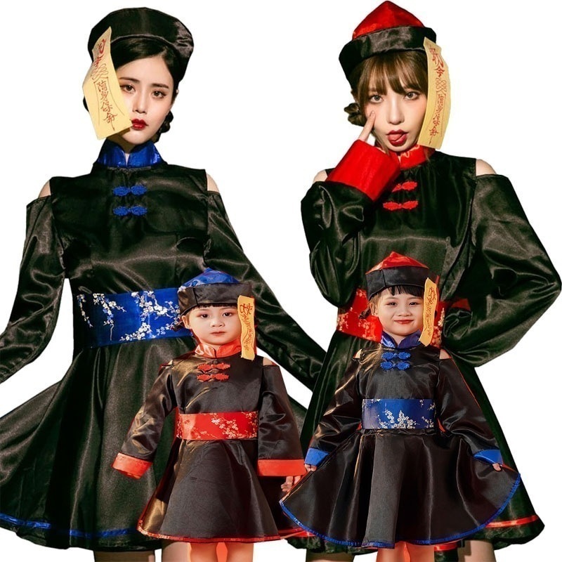 大人気！ ハロウィン コスプレ セクシー 衣装 肩出しキョンシー 衣装キョンシー コスチューム ガールズキョンシー こすぷれ ゾンビ家族 大人 子供用 親子