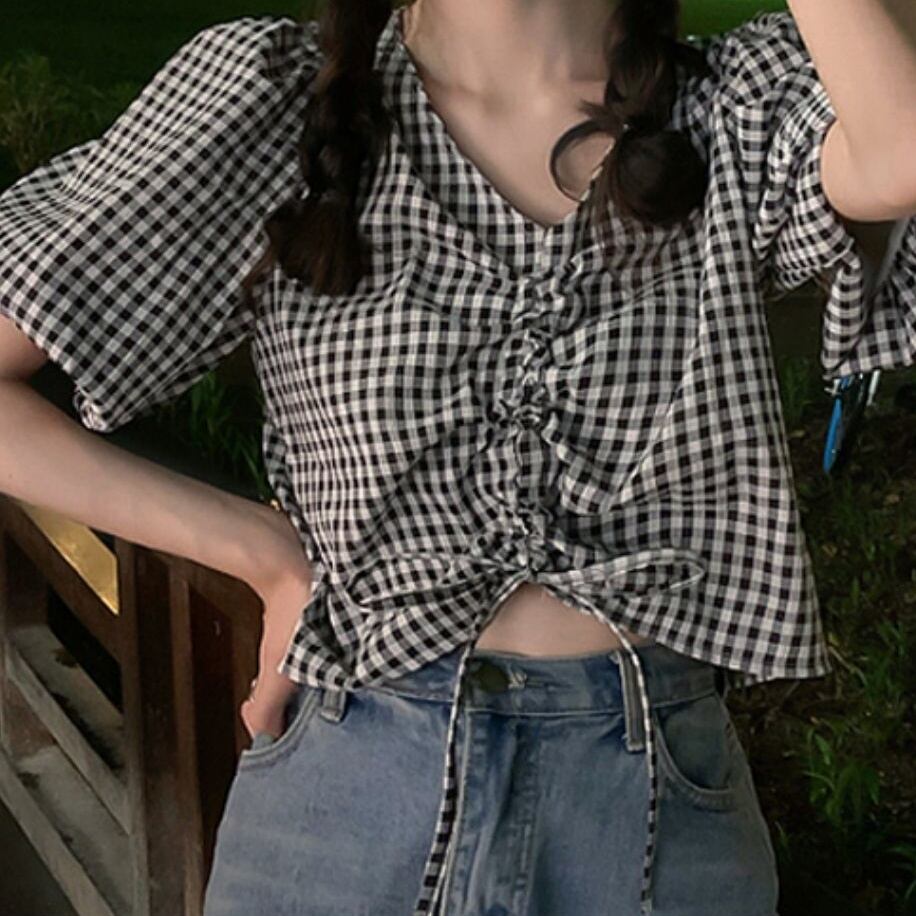 トップス シャツ レディース 5分袖 パフスリーブ ボリューム袖 ショート丈 プルオーバー シャーリング かわいい 大人可愛い きれいめ シンプル 上品 おしゃれ かっこいい カジュアル こなれ感 個