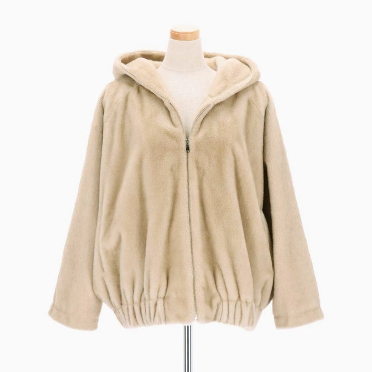 エコファー ブルゾン ジャケット ポリエステル フード付き Ｍサイズ モカ レディース 送料無料 ギフト プレゼント