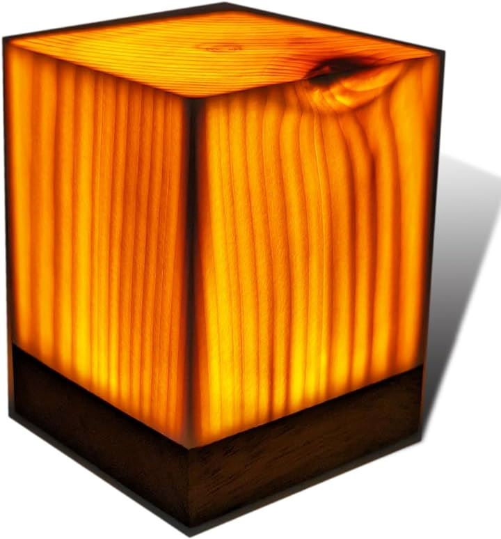 Wood Block Lamp ウッドランプ 木製ランプ LED 調光 木目 オシャレ スクエア 明るさ調整 ワンタップ パインウッド 木炭 2step Square