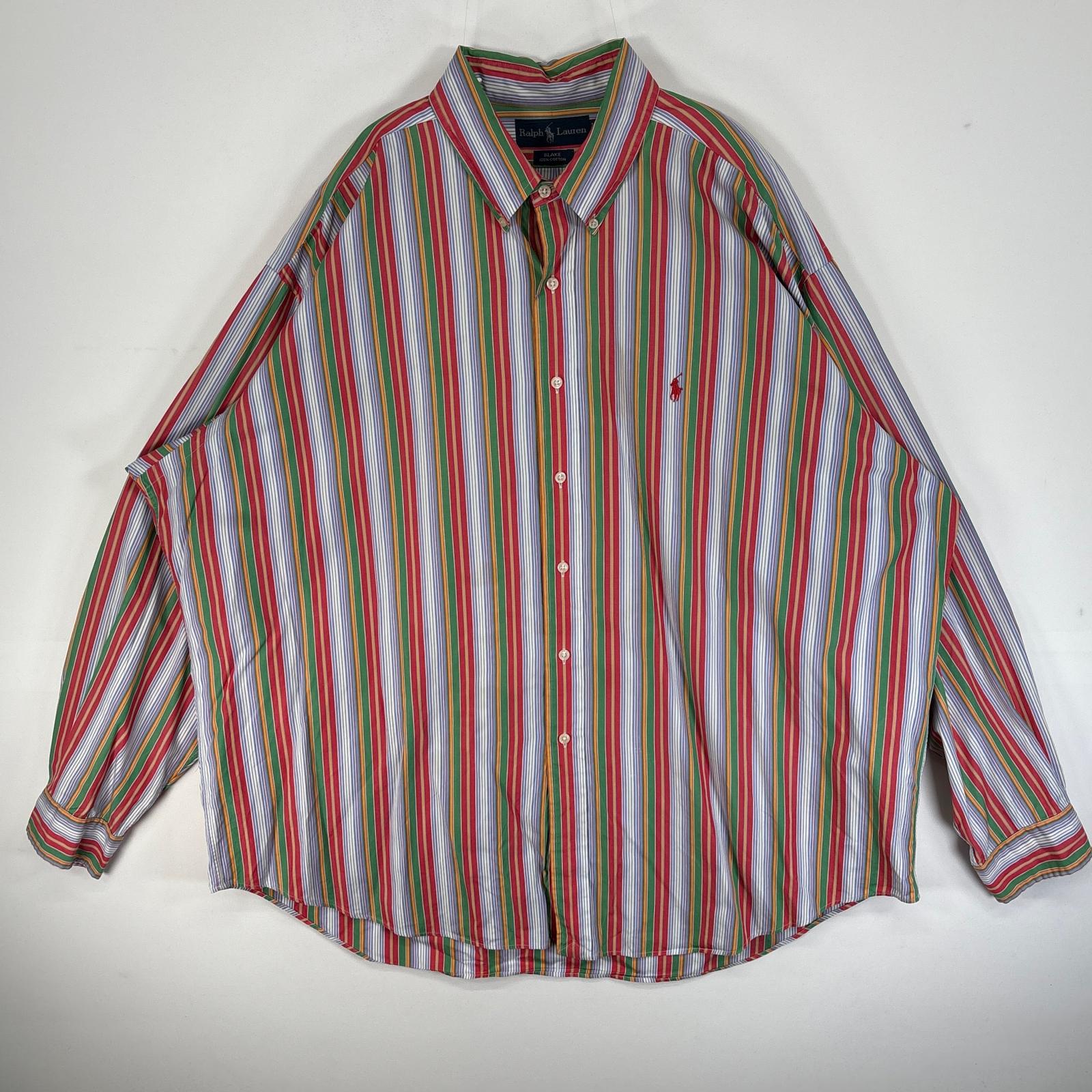 古着 長袖シャツ ロゴ 刺繍 大きいサイズ XXL マルチカラー ストライプ メンズ 8,217円