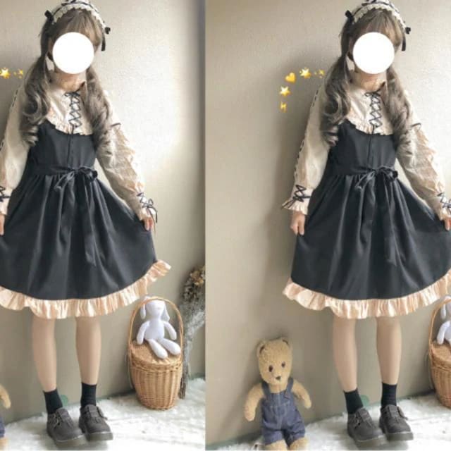 パーティードレス かわいい日常ロリータ学生ロリー少女長袖ワンピース ドレス