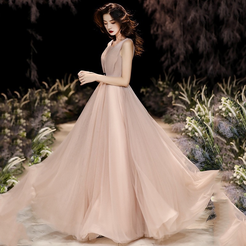 宴会イブニングドレス女性ホストシャンパンカラー気質スタイル誕生日パフォーマンスパフォーマンス