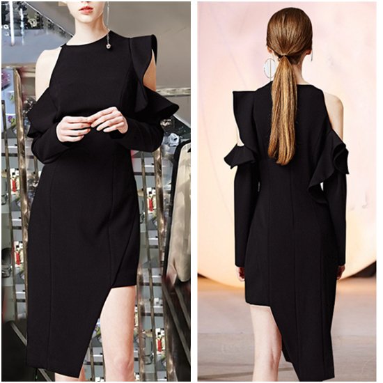 【取寄：納期2週間】パーティードレス 大きいサイズ アシンメトリー ワンピースドレス エレガント ハイウエスト ブラック ドレススカート 結婚式 お呼ばれ ショートスカート ノースリーブ 個性的