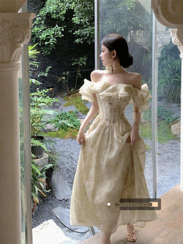 フランスのレトロなワンショルダードレスレディース秋2025新作オフショルダーテンセルバースデードレスプリンセスロングドレス