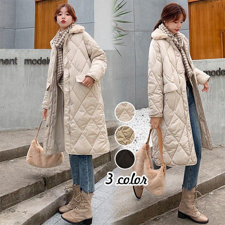 中綿ジャケット 中綿コート ロング丈 冬用 レディース アウター 暖かい 防風防寒 モコモコ 暖かい オシャレ 厚手 軽量 着痩せ 3色