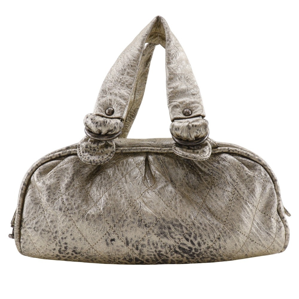 ミニボストン ワイルドステッチ トートバッグ カーフ シルバー レディース 中古品