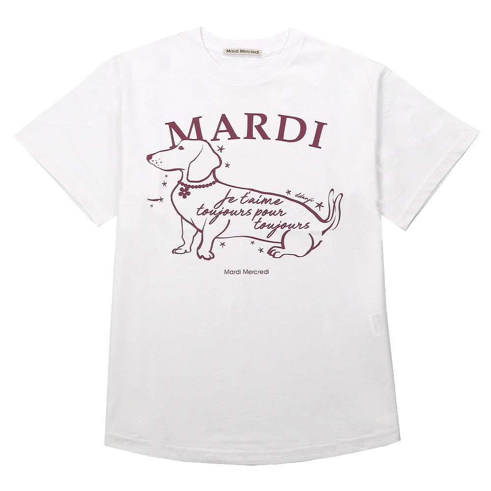 Tシャツ TSHIRT SWING THE TAIL DDANJI FLOWER CHOKER WHITE BURGUNDY 半袖 レディース 韓国 ファッション アパレル 犬 ダックスフント