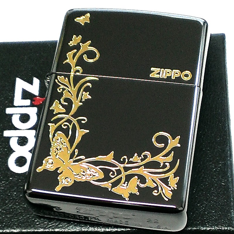ZIPPO ライター バタフライ ジッポ ロゴ ブラックニッケル 蝶 可愛い 黒 金差し かわいい おしゃれ 女性 レディース ギフト プレゼント 6,474円