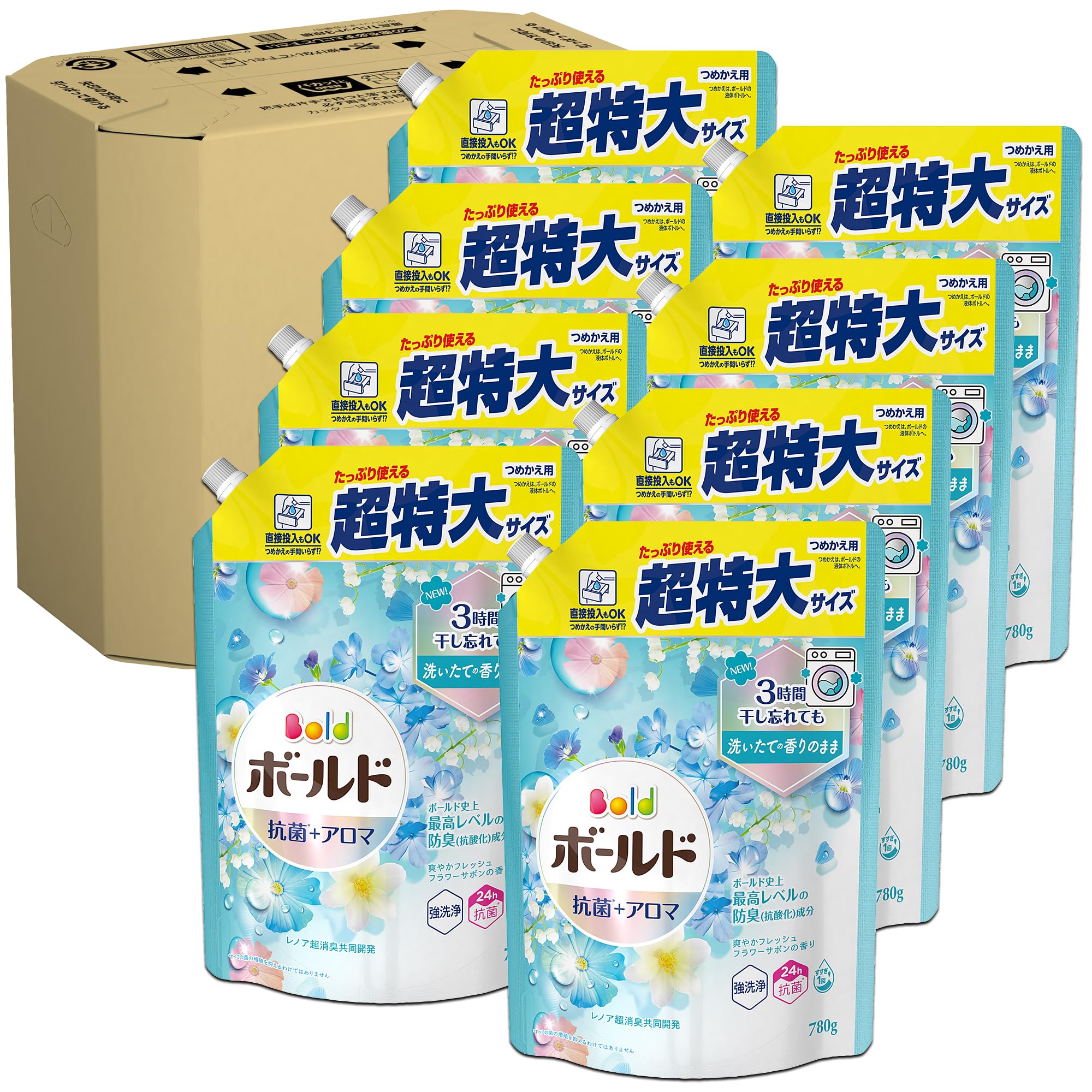 ボールド 洗濯洗剤 液体 フレッシュフラワーサボン 詰め替え 780g×8袋 【Amazon.co.jp 限定】[ケース販売]