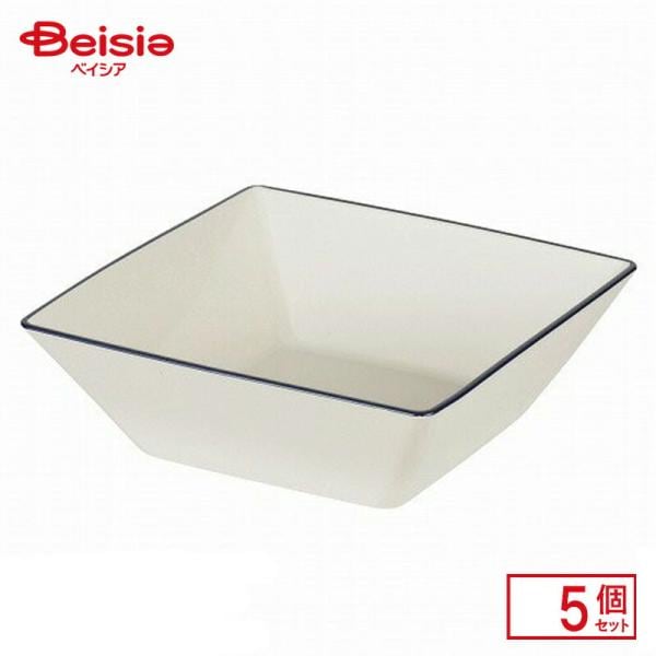 パール金属 渕彩 クリーンコート 角 盛鉢 ホワイト&ネイビー K-6333（幅18.5×奥行18.5×高さ6cm）×5個