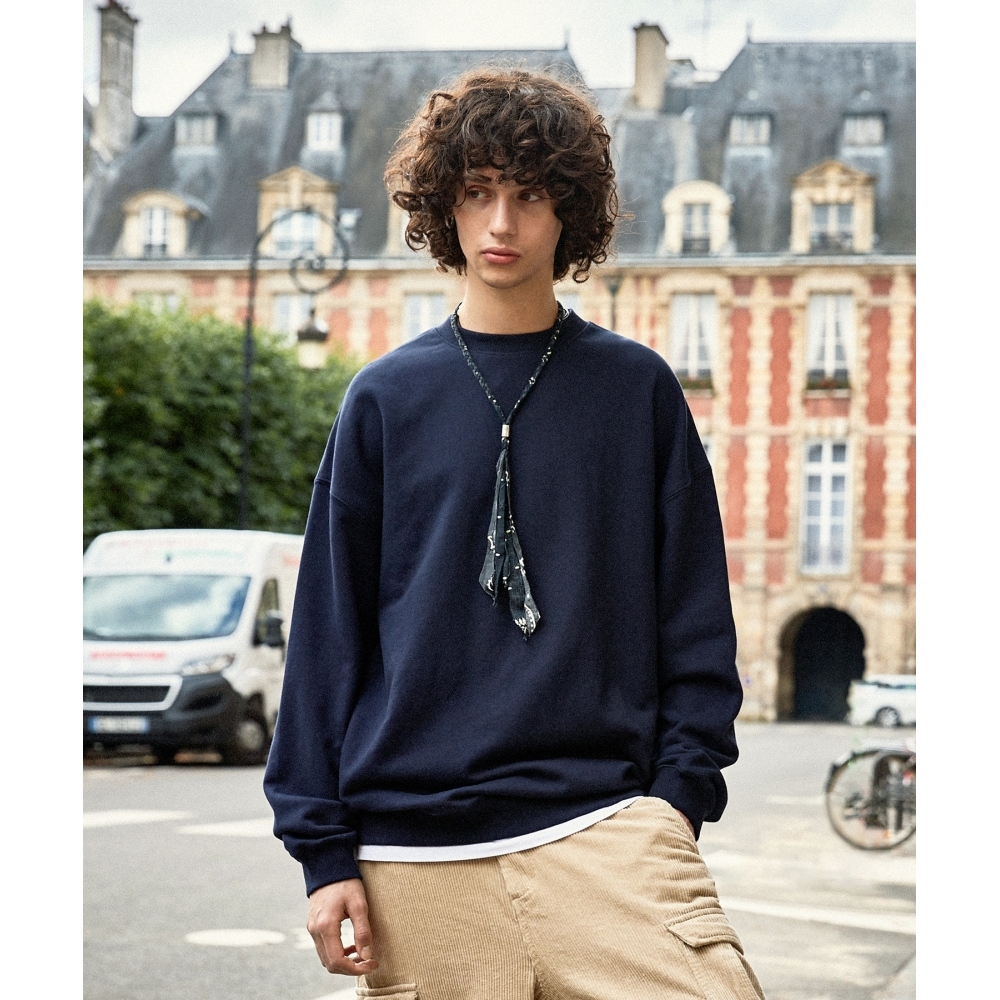 FLUKEアセンティックオーバーフィット無地マンツーマンTシャツネイビーFMT601 5,082円