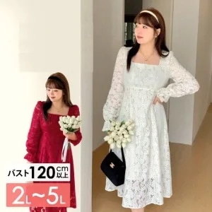 花柄の総レーススクエアーカットでスッキリのワンピース