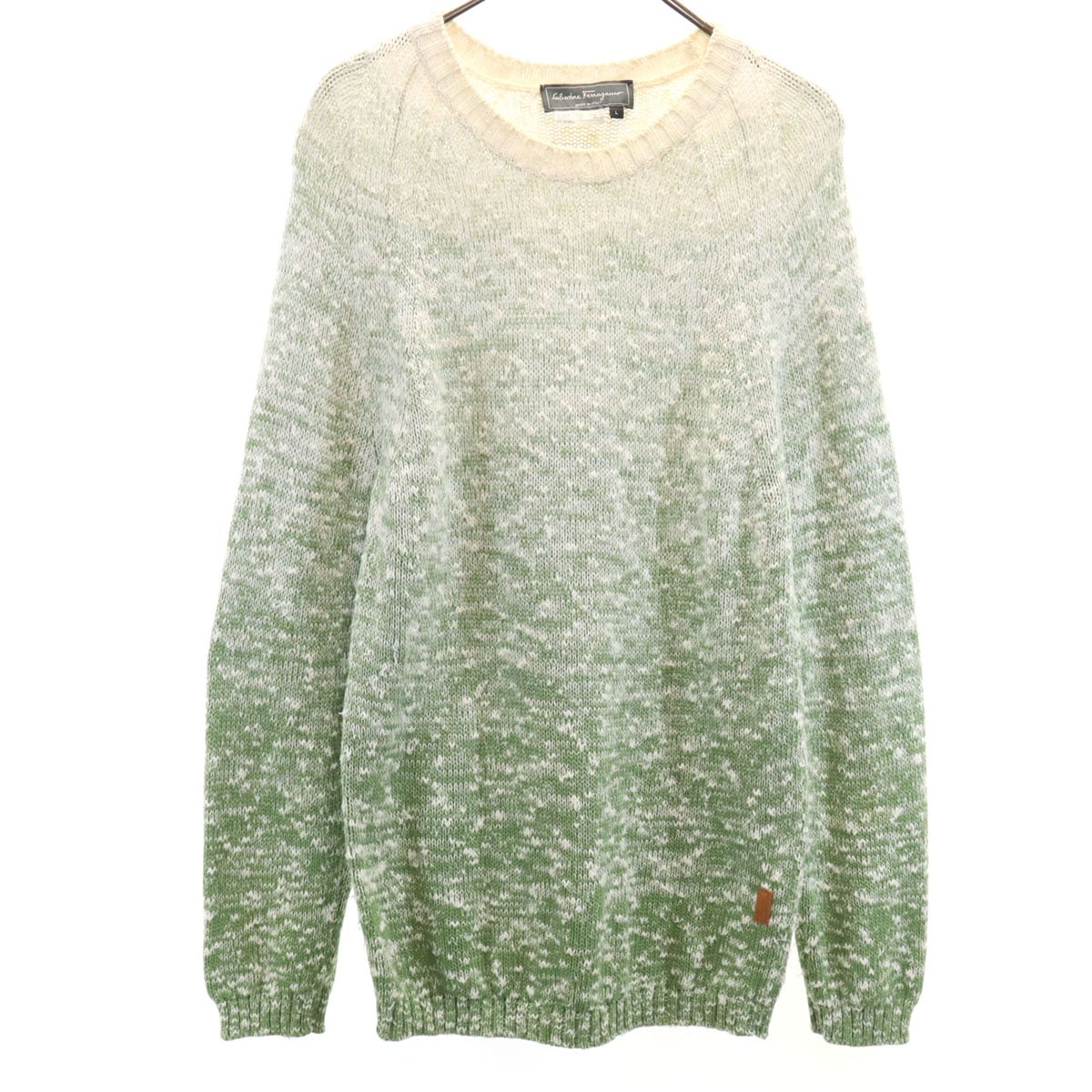 SalvatoreFerragamo サルバトーレフェラガモ 90s イタリア製 オールド 長袖 グラデーション ニット L ライトグリーン メンズ 古着