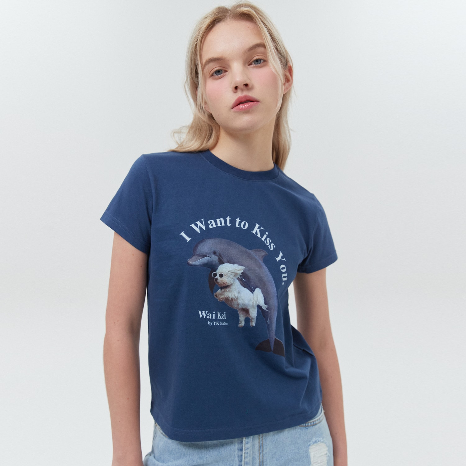Puppy dolphin jumping half sleeve tshirt NAVY wome 5,304円