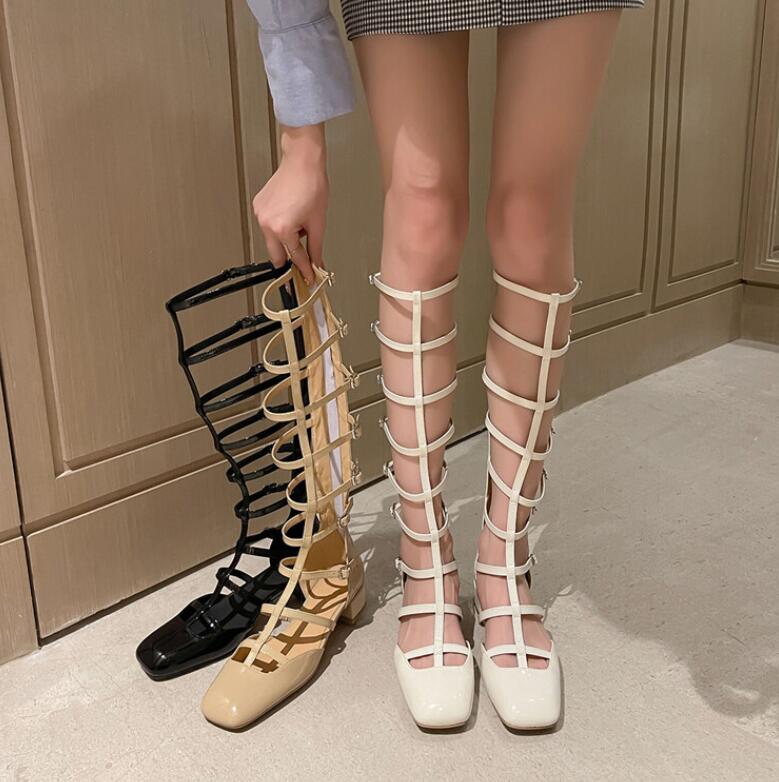 出血大サービス サマーブーツ　ブーツサンダル　ロングブーツ　厚底サンダル　太ヒール　夏　シースルー　3.5センチヒール　透かし　レディース靴　夏ブーツ 疲れない靴 サマーブーツ