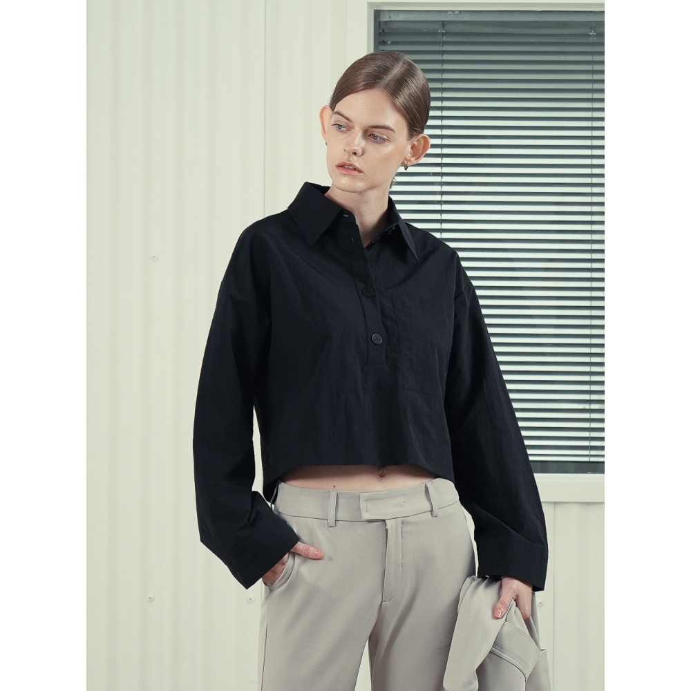 ACUD ワイド スリーブ クロップド ブラウス ブラック 10,246円