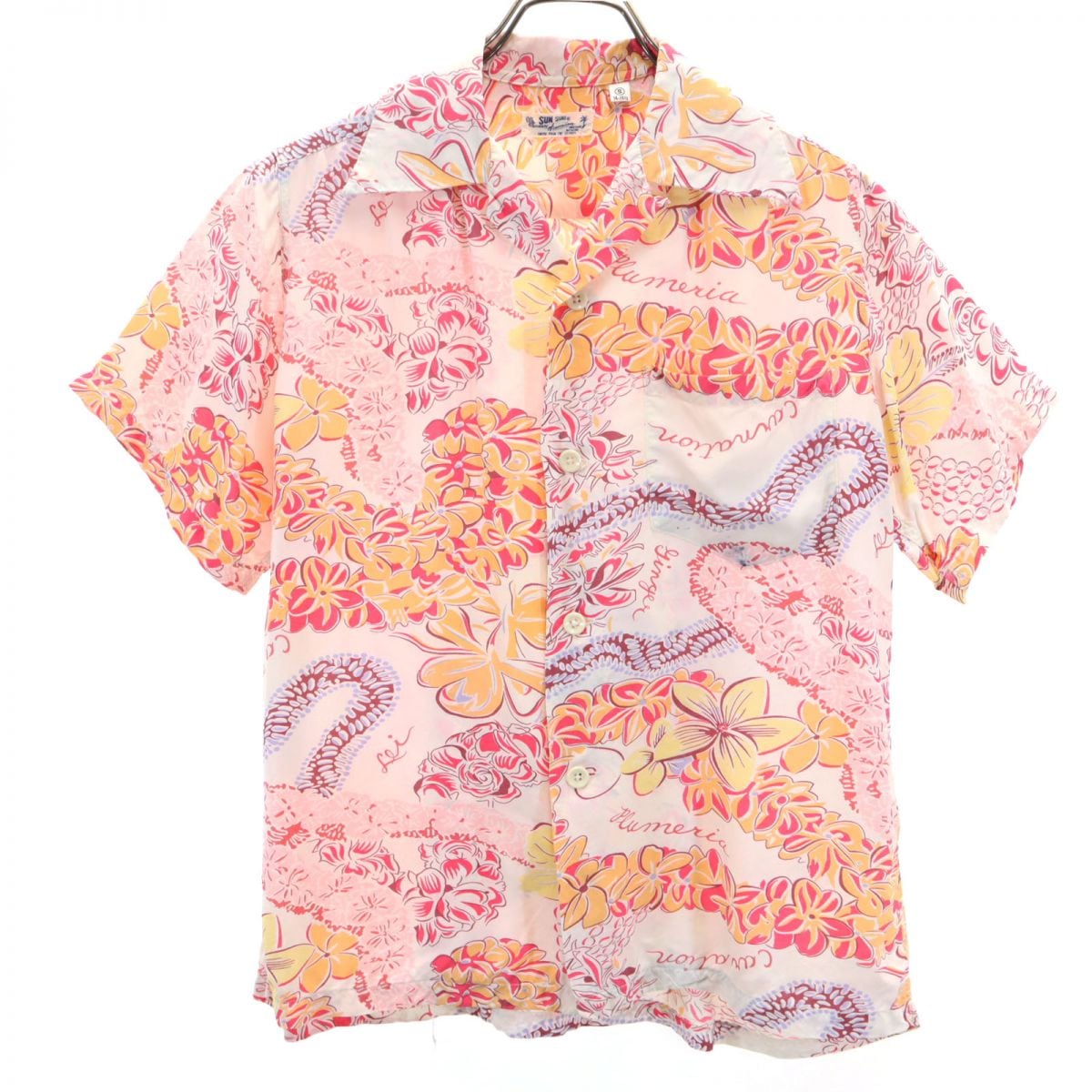 東洋エンタープライズ 総柄 半袖 アロハシャツ S ピンク系 オープンカラー 開襟 メンズ