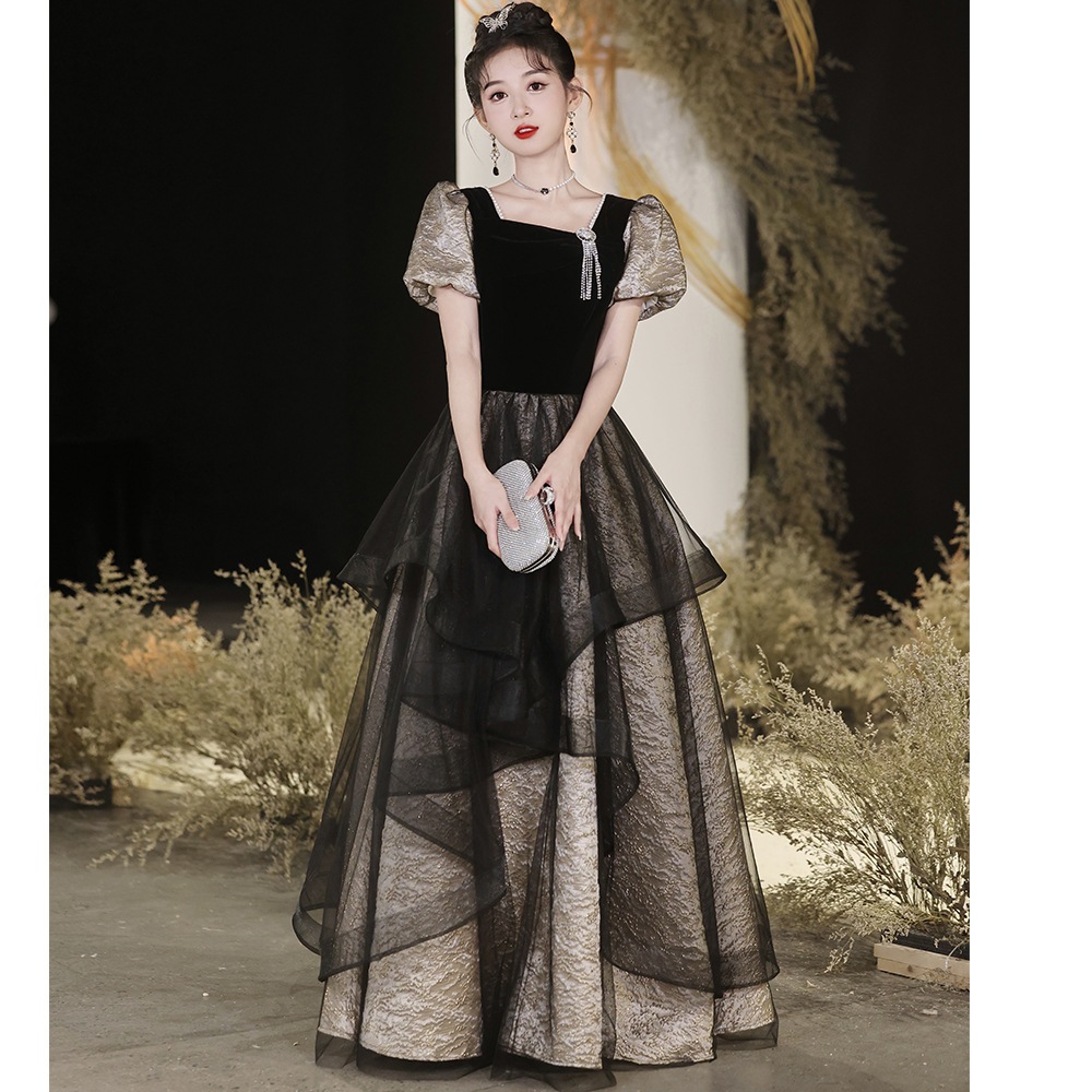 イブニングドレス女性2024ホスト成人式アートテストドレススカート気質と感